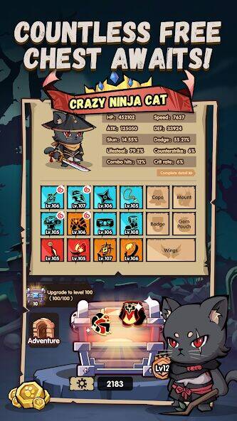 Скачать взломанную Ninja Cat - Idle Arena [Много денег] MOD apk на Андроид