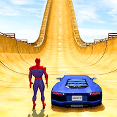 Скачать взломанную Superhero Car: Mega Ramp Games [Бесплатные покупки] MOD apk на Андроид