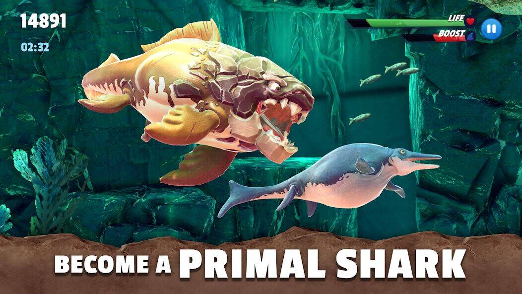 Скачать взломанную Hungry Shark Primal [Мод меню] MOD apk на Андроид