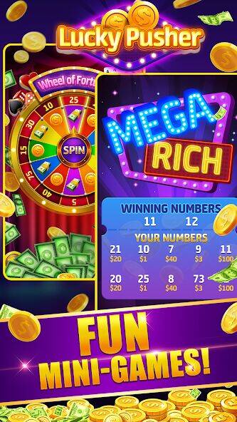 Скачать взломанную Lucky Cash Pusher Coin Games [Много монет] MOD apk на Андроид