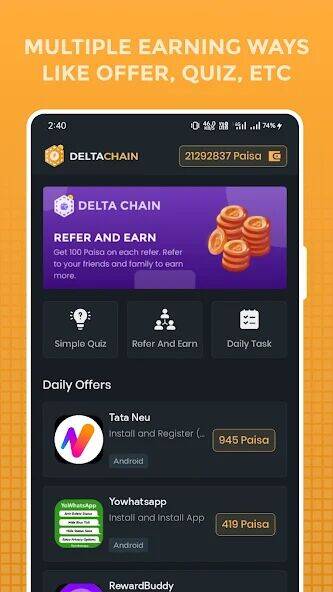 Скачать взломанную Delta Chain: Earn Money Online [Мод меню] MOD apk на Андроид