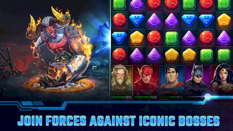 Скачать взломанную DC Heroes & Villains: Match 3 [Бесплатные покупки] MOD apk на Андроид
