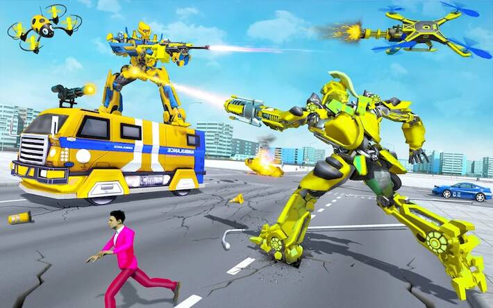 Скачать взломанную Flying Dino Robot Car Games [Много денег] MOD apk на Андроид