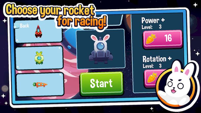 Скачать взломанную Rabbit Rocket Racing [Бесплатные покупки] MOD apk на Андроид