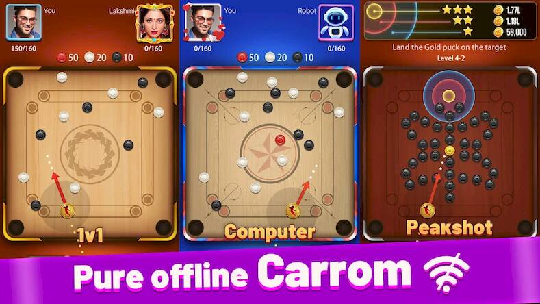 Скачать взломанную Carrom Lite-Board Offline Game [Много денег] MOD apk на Андроид