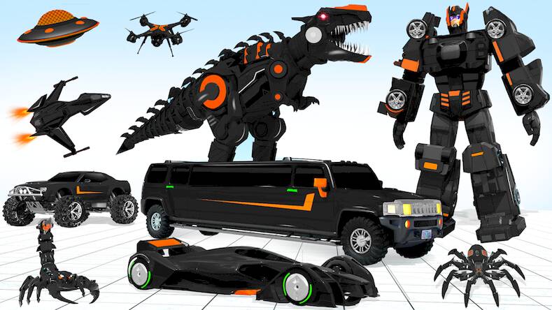 Скачать взломанную Limo Car Dino Robot Car Game [Много монет] MOD apk на Андроид