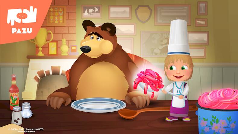 Скачать взломанную Маша и Медведь Кухня для Детей [Много монет] MOD apk на Андроид